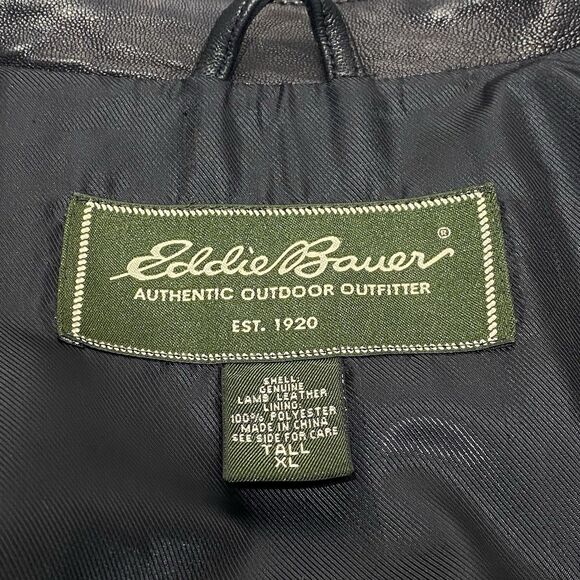 Eddie Bauer Jacket Black Soft Lamb Leather Jacket Coat Full Zip Mens XL Tall - Picture 10 of 10